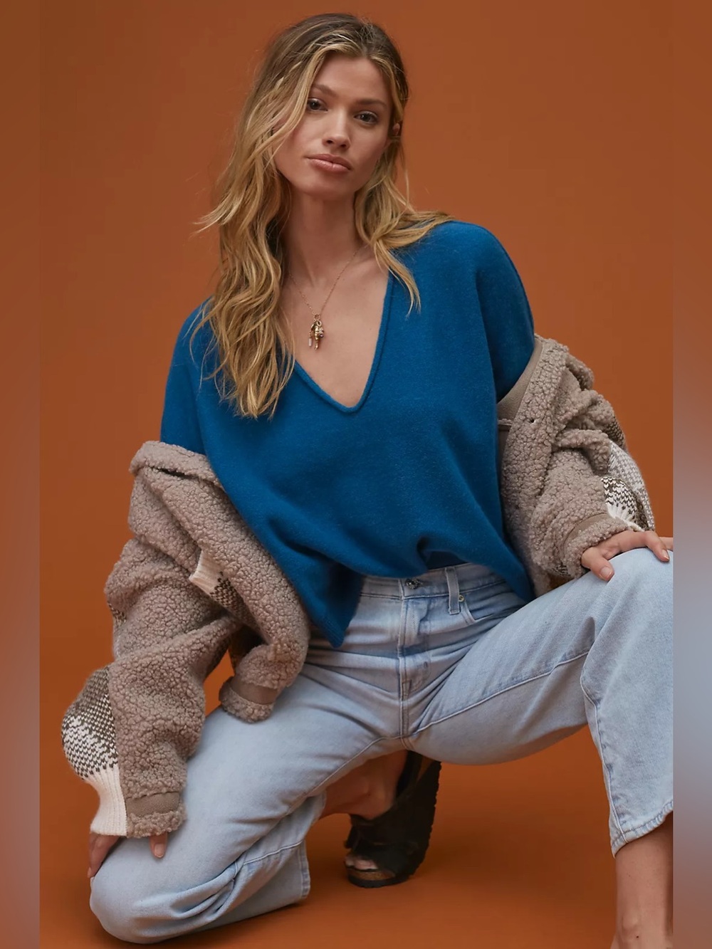 Pilcro Teal V-Neck Sweater